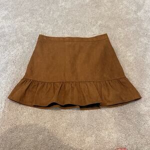 J Crew‎ Women's Suede Camel Brown Mini Skirt Ruffle Size 12